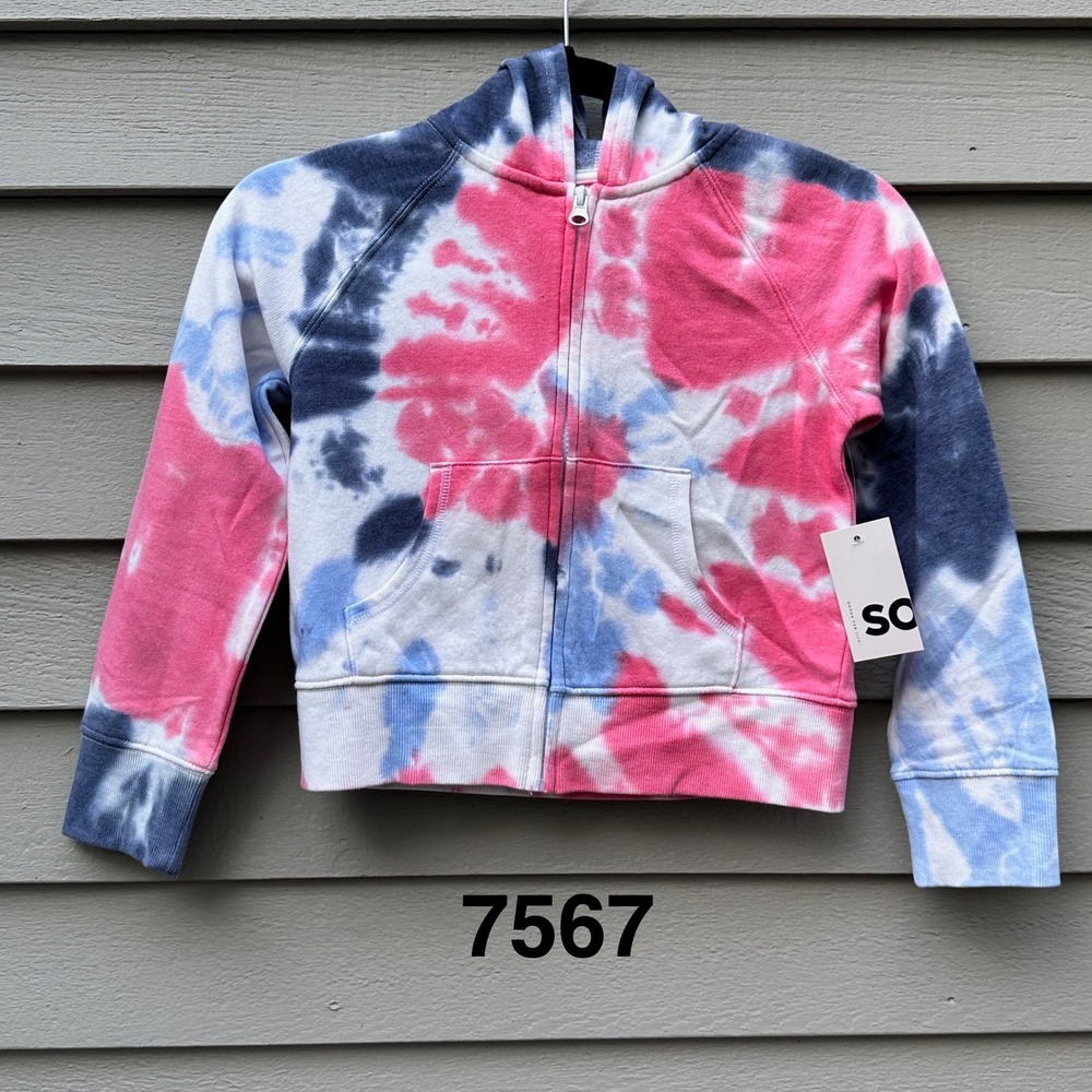 SO Girls Tie Dye Zip Up Hoodie Pink Navy Blue Size Small 7 NWT DG22K021RW